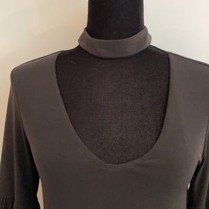 VELVET.  Black dress with built-in choker detail.  Slim fitting with stretch